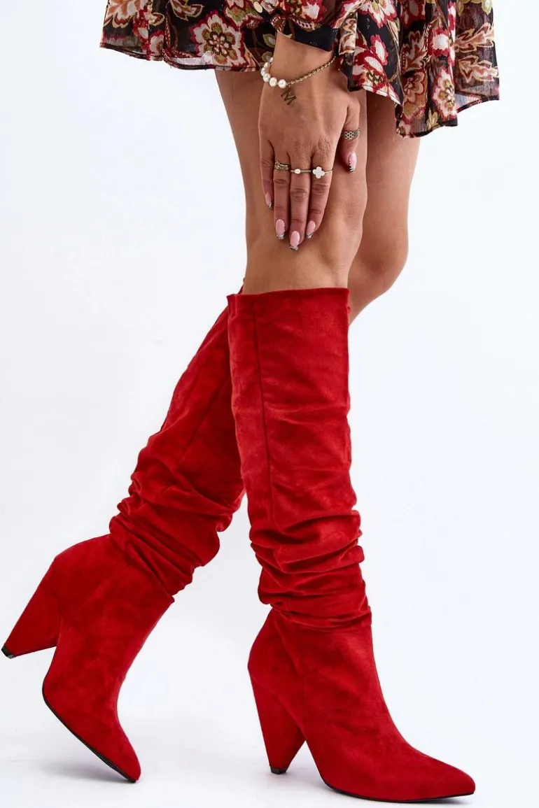 Damskie Zamszowe Kozaki Lu Boo Czerwone