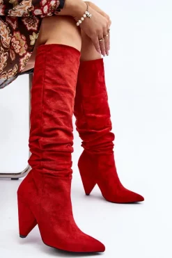 Damskie Zamszowe Kozaki Lu Boo Czerwone