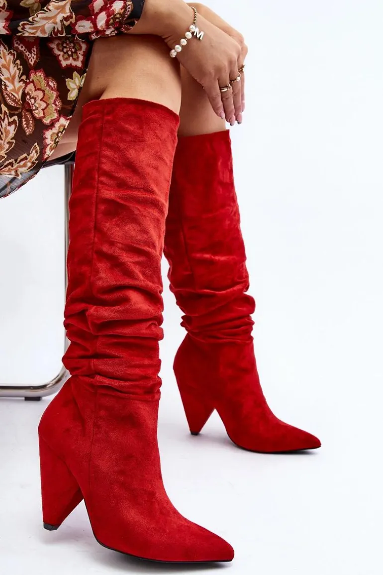 Damskie Zamszowe Kozaki Lu Boo Czerwone