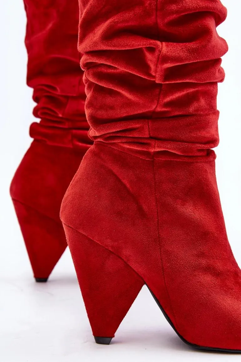 Damskie Zamszowe Kozaki Lu Boo Czerwone