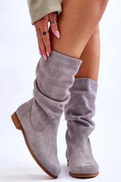 Damskie Zamszowe Kozaki Maciejka 05057-13 Szare
