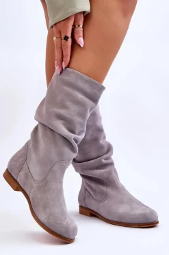 Damskie Zamszowe Kozaki Maciejka 05057-13 Szare