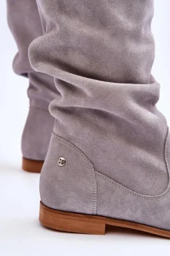 Damskie Zamszowe Kozaki Maciejka 05057-13 Szare