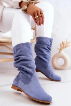 Damskie Zamszowe Kozaki Maciejka 05057-06 Niebieskie