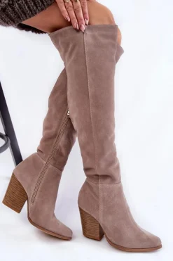 Damskie Zamszowe Kozaki Muszkieterki Lewski 2833 Szare