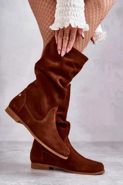 Damskie Zamszowe Kozaki Maciejka 05057-29 Rude