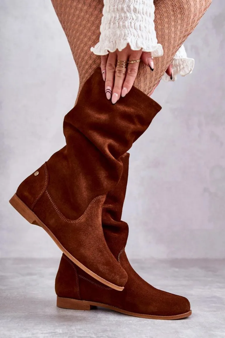 Damskie Zamszowe Kozaki Maciejka 05057-29 Rude