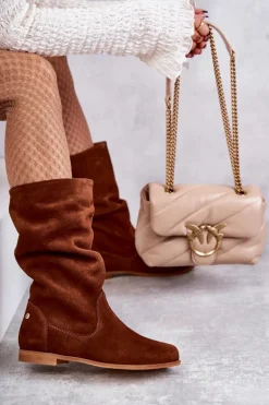 Damskie Zamszowe Kozaki Maciejka 05057-29 Rude