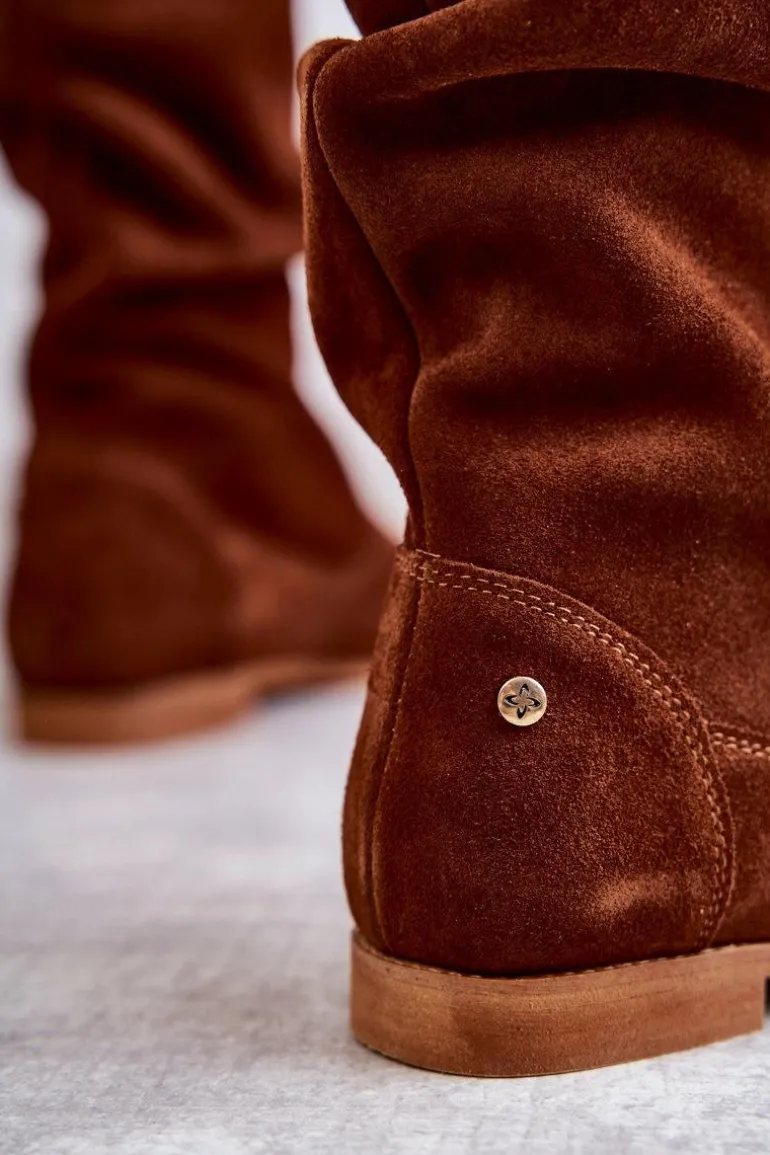 Damskie Zamszowe Kozaki Maciejka 05057-29 Rude