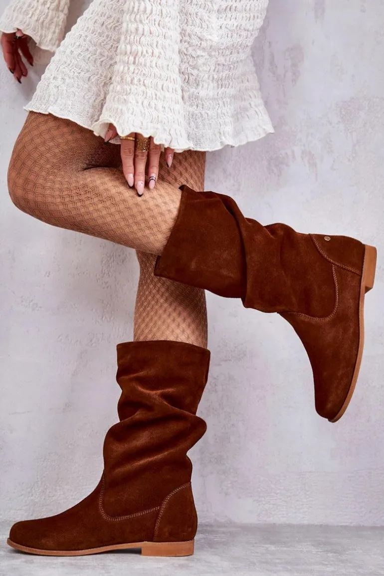 Damskie Zamszowe Kozaki Maciejka 05057-29 Rude