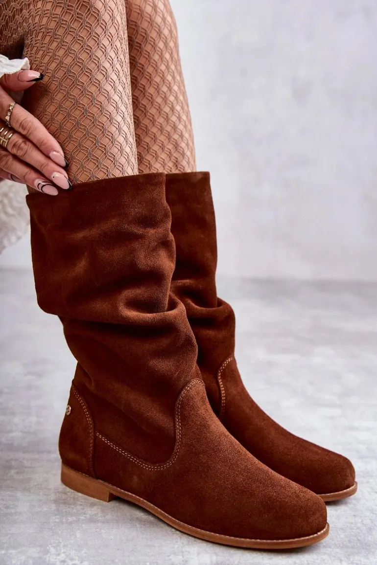 Damskie Zamszowe Kozaki Maciejka 05057-29 Rude