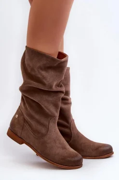 Damskie Zamszowe Kozaki Maciejka 05057-14 Brązowe