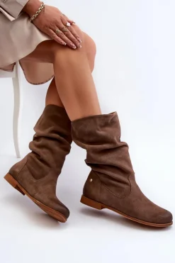 Damskie Zamszowe Kozaki Maciejka 05057-14 Brązowe