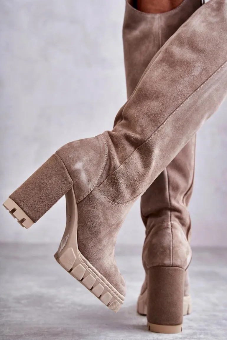 Damskie Zamszowe Kozaki Muszkieterki Beżowe Georgette