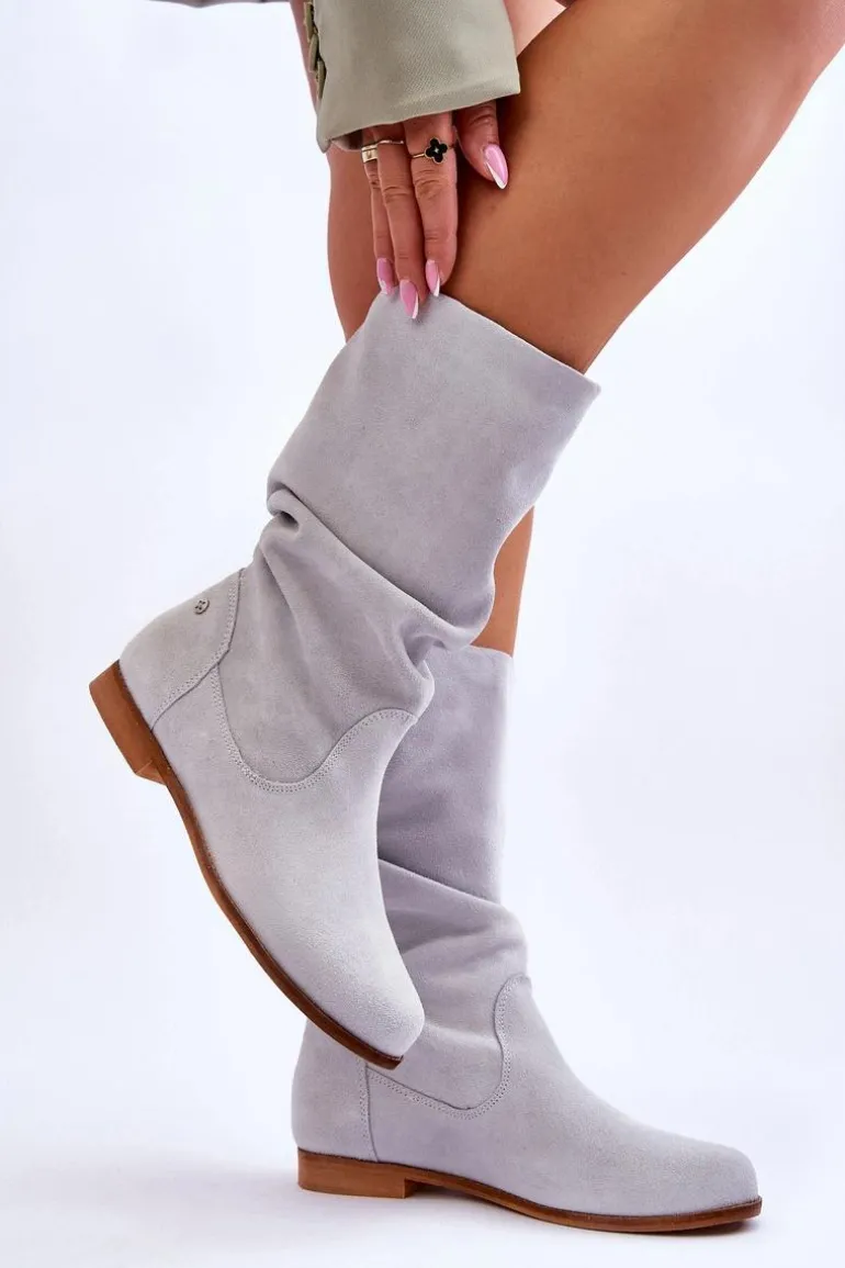 Damskie Zamszowe Kozaki Maciejka 05057-11 Jasny Miętowy