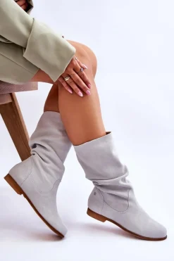 Damskie Zamszowe Kozaki Maciejka 05057-11 Jasny Miętowy