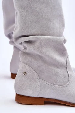 Damskie Zamszowe Kozaki Maciejka 05057-11 Jasny Miętowy