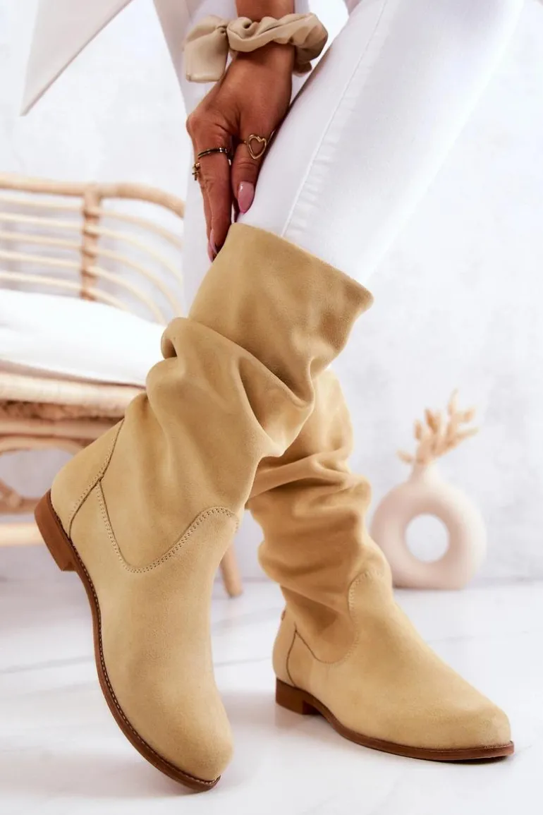 Damskie Zamszowe Kozaki Maciejka 05057-07 Żółte