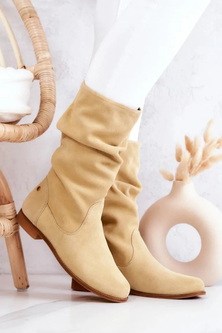 Damskie Zamszowe Kozaki Maciejka 05057-07 Żółte