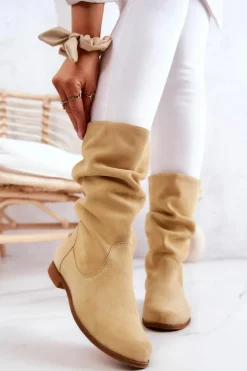 Damskie Zamszowe Kozaki Maciejka 05057-07 Żółte