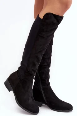 Damskie Zamszowe Kozaki Przed Kolano S.Barski HY27098A Czarne