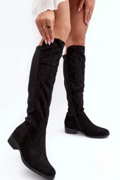 Damskie Zamszowe Kozaki Przed Kolano S.Barski HY27098A Czarne
