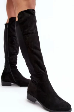 Damskie Zamszowe Kozaki Przed Kolano S.Barski HY27098A Czarne