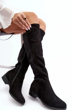 Damskie Zamszowe Kozaki Przed Kolano S.Barski HY27098A Czarne