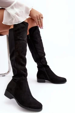 Damskie Zamszowe Kozaki Przed Kolano S.Barski HY27098A Czarne