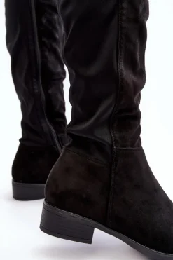 Damskie Zamszowe Kozaki Przed Kolano S.Barski HY27098A Czarne