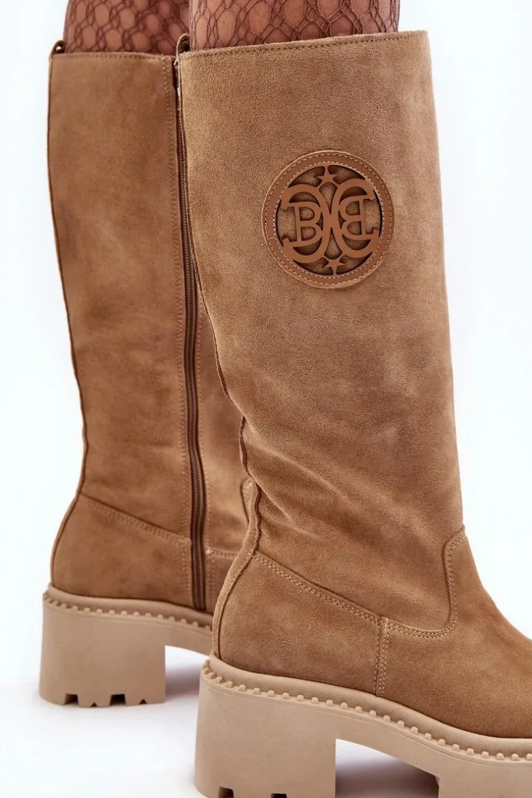 Damskie Zamszowe Kozaki Przed Kolano Beżowe Lewski 3367