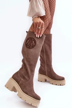 Damskie Zamszowe Kozaki Przed Kolano Brązowe Lewski 3367