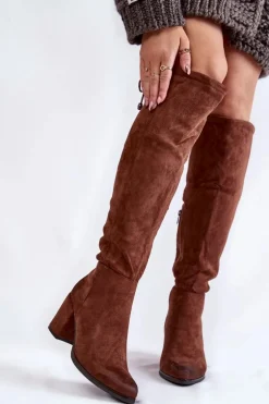 Damskie Zamszowe Kozaki Za Kolano La.Fi 270056FX-SU Ciemnobrązowe