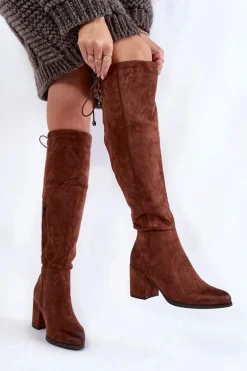 Damskie Zamszowe Kozaki Za Kolano La.Fi 270056FX-SU Ciemnobrązowe