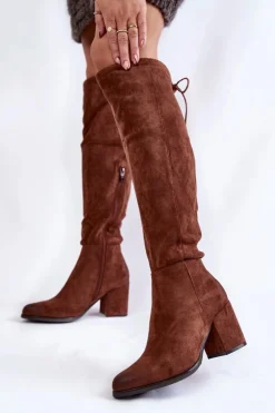 Damskie Zamszowe Kozaki Za Kolano La.Fi 270056FX-SU Ciemnobrązowe