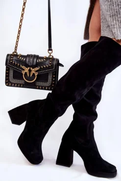 Damskie Zamszowe Kozaki Za Kolano Czarne Kessler