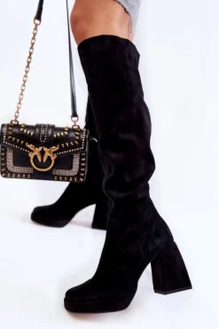 Damskie Zamszowe Kozaki Za Kolano Czarne Kessler