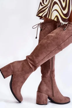 Damskie Zamszowe Kozaki Za Kolano La.Fi 270056TA-SU Jasnobrązowe