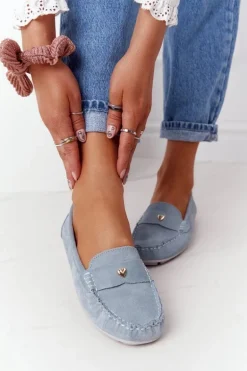 Damskie Zamszowe Mokasyny S.Barski Niebieskie