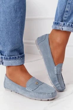 Damskie Zamszowe Mokasyny S.Barski Niebieskie