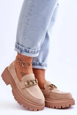 Damskie Zamszowe Mokasyny Na Platformie Beżowe Larey