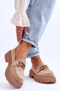 Damskie Zamszowe Mokasyny Na Platformie Beżowe Larey