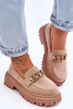 Damskie Zamszowe Mokasyny Na Platformie Beżowe Larey