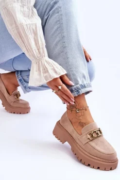 Damskie Zamszowe Mokasyny Na Platformie Beżowe Larey