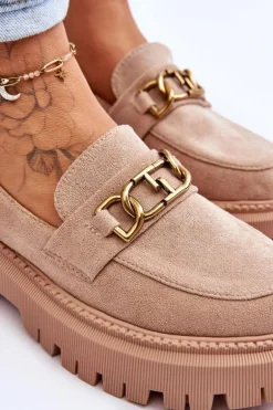 Damskie Zamszowe Mokasyny Na Platformie Beżowe Larey