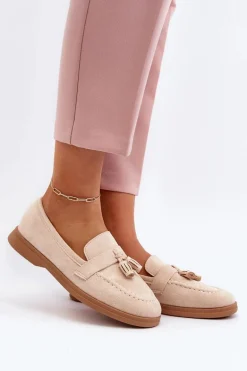 Damskie Zamszowe Mokasyny Beżowe Dansitu