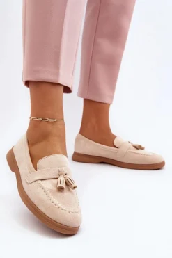Damskie Zamszowe Mokasyny Beżowe Dansitu