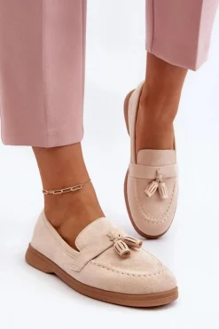 Damskie Zamszowe Mokasyny Beżowe Dansitu