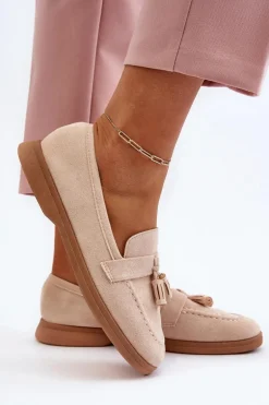 Damskie Zamszowe Mokasyny Beżowe Dansitu