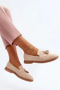Damskie Zamszowe Mokasyny Beżowe Dansitu